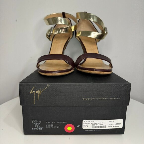 Giuseppe Zanotti Sandals - Chocolate w/ Gold Ankle Wrap, EU 41 (US/Canada 10) - Picture 2 of 7